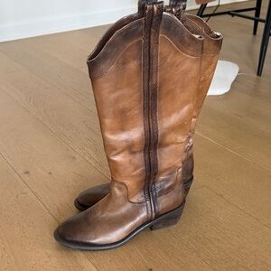 Arturo Chiang Two-Tone Brown Leather Heeled Cowboy Boots